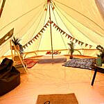 inside glamping bell tent in betws-y-coed